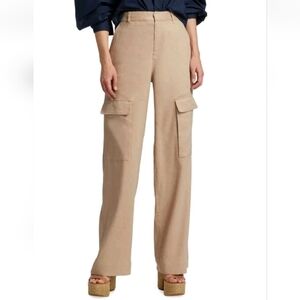 Frame Womens Pants Size 12 Sand Tan Linen Blend Wide Leg Cargo Trouser New